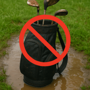 Image of a golf bag with wt equipment in mud pile