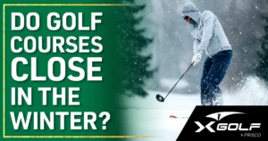 Do Golf Courses Close in the Winter? Golfer swings through falling snow on a wintry course.