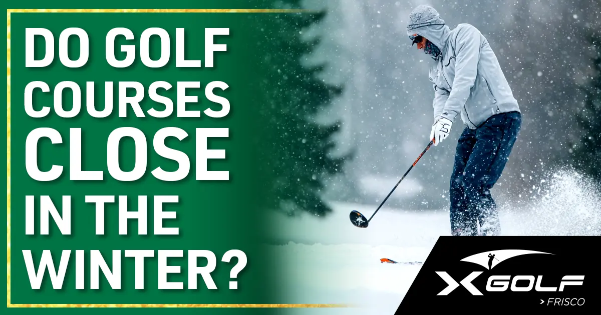 Do Golf Courses Close in the Winter? Golfer swings through falling snow on a wintry course.
