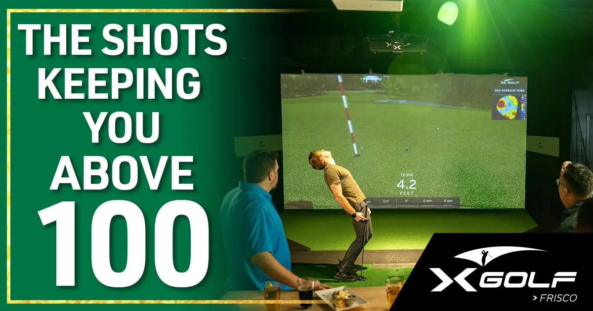 Golfer practicing on an indoor golf simulator at X-Golf Frisco to improve their score and break 100
