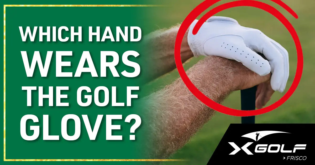 Golfer putting on a golf glove before a round at X-Golf Frisco's indoor simulator